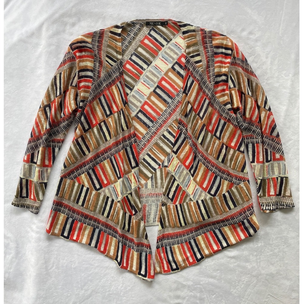 NIC+ZOE Petite Small 4 Way Linen Cardigan Sweater Geometric Colorful